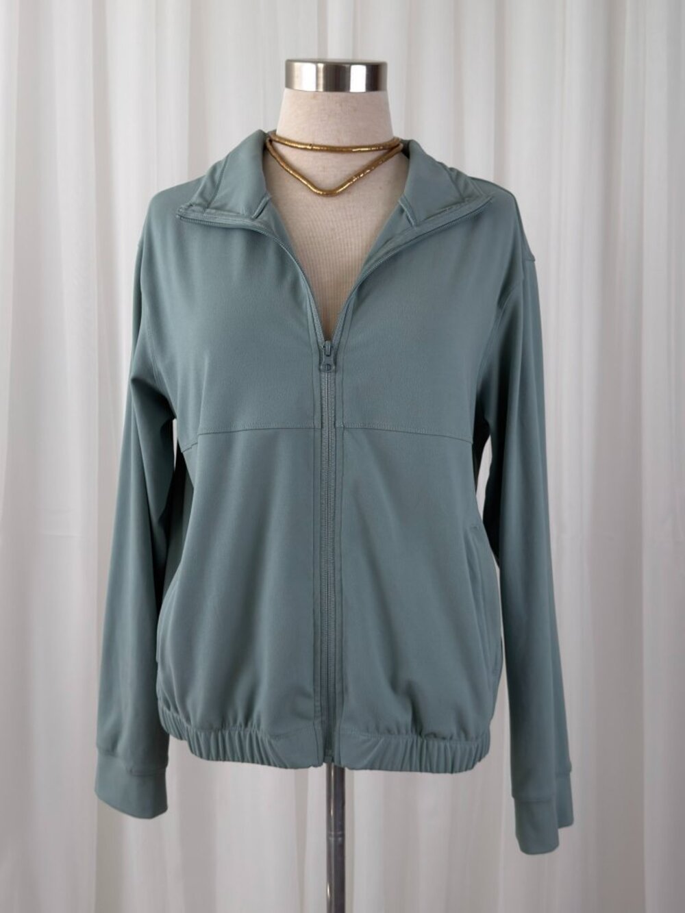 Sage Green Track Jacket Full Zip Mock Neck Y2K Sporty Gorpcore Athleisure M